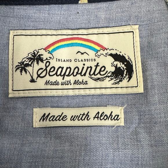 Men's Seapointe Navy Tan Tropical Hawaiian Cotton Short Sleeve Button Up Sz XXL - Picture 5 of 9
